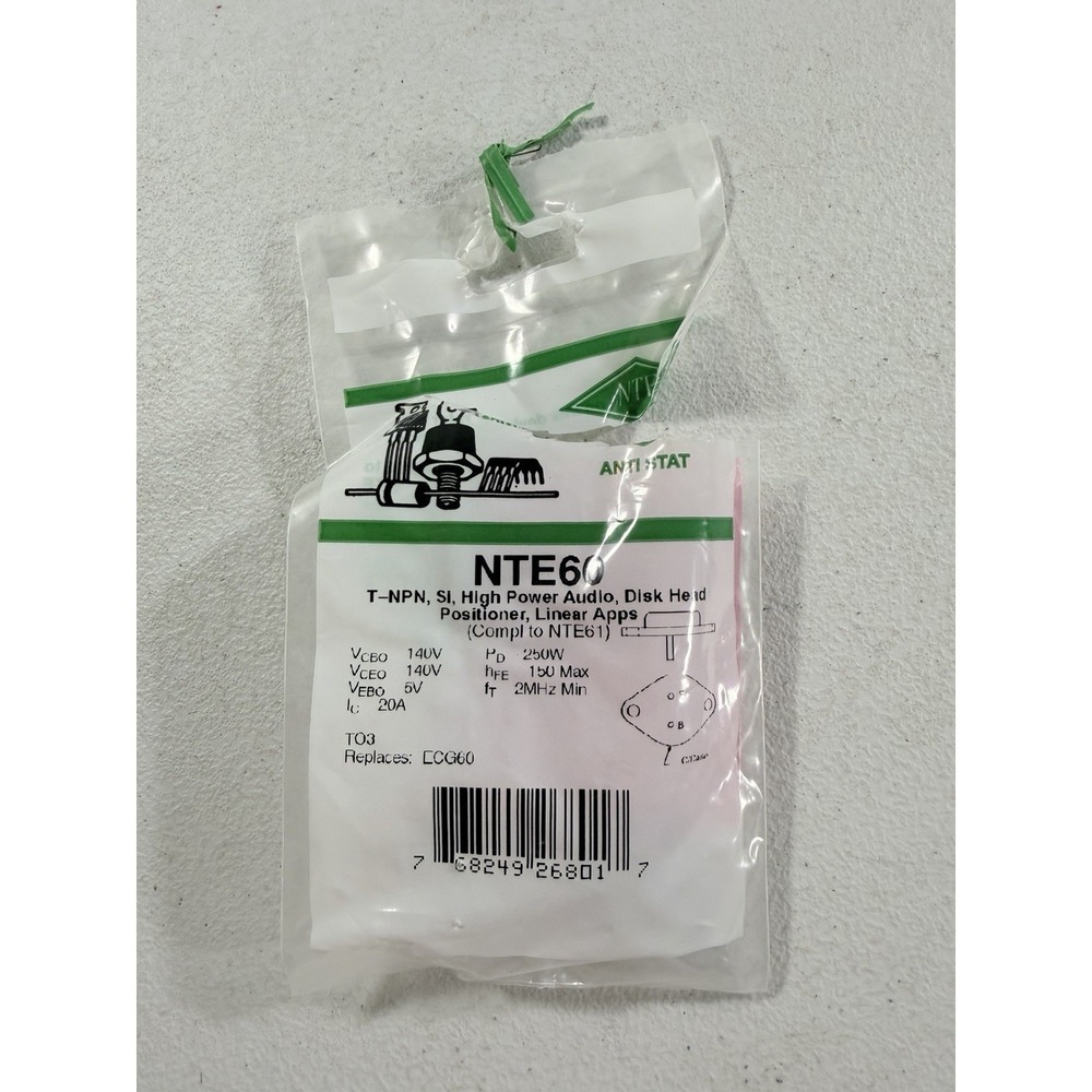 NTE Electronics NTE60‎ Transistor T-NPN SI 20A 140V 250W MJ15003 ECG60 NEW OPEN